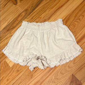 Aerie Linen Ruffle Sleep Shorts in Cream; Size: Medium